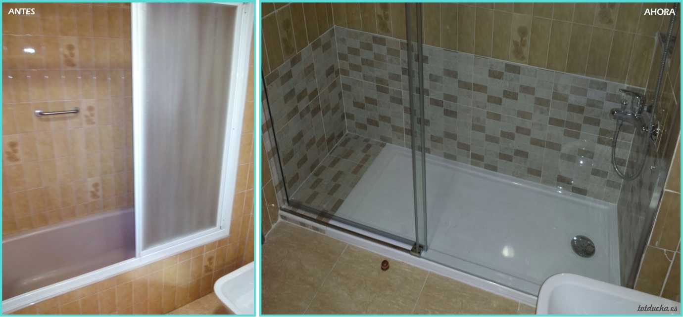 Antes y después del cambio de bañera por ducha con mampara transparente